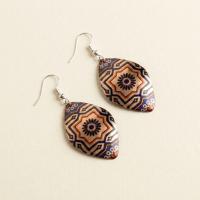 Aztek Kilim Desenli El Yapımı Bakır Küpe - Seri 001