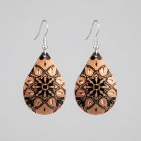 Siyah Geometrik Desenli El Yapımı Bakır Küpe - Seri 022