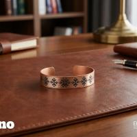 Sade Geometrik Motifli El Yapımı İnce Bakır Bileklik - Seri 012