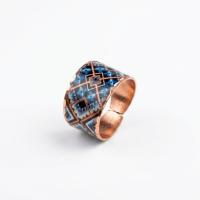 Modern Geometrik Desenli El Yapımı Kalın Bakır Yüzük - Seri 030