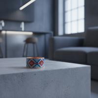 Siyah Geometrik Desenli El Yapımı Kalın Bakır Yüzük - Seri 002