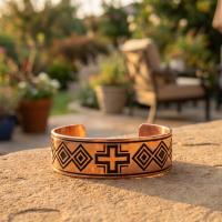 Kilim Bordür Motifli El Yapımı İnce Bakır Bileklik - Seri 069