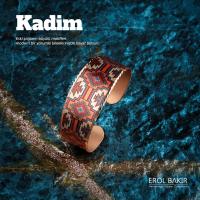 Kadim Kırmızı Kahve Siyah Kareli Aztek Kilim Desenli  Kalın El Yapımı Bakır Bileklik – Handmade Copper Bracelet