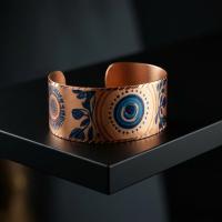Çizgisel Motifli El Yapımı Kalın Bakır Bileklik - Seri 008