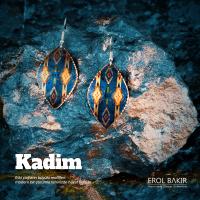 Kadim Lacivert Aztek Kilim Desenli El Yapımı Bakır Küpe – Handmade Copper Earring