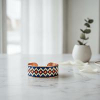 Kilim Bordür Motifli El Yapımı Kalın Bakır Bileklik - Seri 009