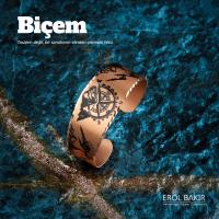 Biçem Altın Zemin Pusula Compass Kazımalı Kalın  El Yapımı Bakır Bileklik – Compass Copper Bracelet