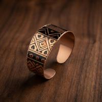 Siyah Geometrik Desenli El Yapımı Kalın Bakır Bileklik - Seri 062