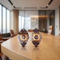 Aztek Kilim Desenli El Yapımı Bakır Küpe - Seri 001