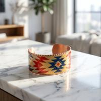 Aztek Kilim Desenli El Yapımı Kalın Bakır Bileklik - Seri 001
