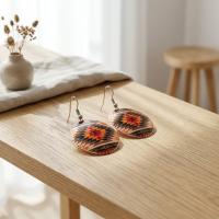 Kilim Bordür Motifli El Yapımı Bakır Küpe - Seri 069