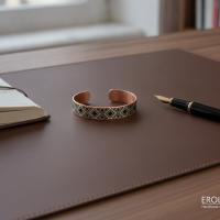 Aztek Kilim Desenli El Yapımı İnce Bakır Bileklik - Seri 021