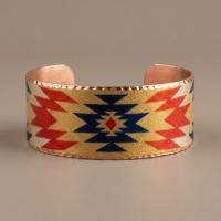 Aztek Kilim Desenli El Yapımı Kalın Bakır Bileklik - Seri 001