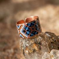 Modern Geometrik Desenli El Yapımı Kalın Bakır Yüzük - Seri 030