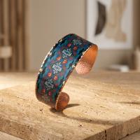 Aztek Kilim Desenli El Yapımı Kalın Bakır Bileklik - Seri 041
