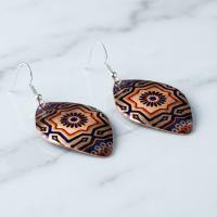 Aztek Kilim Desenli El Yapımı Bakır Küpe - Seri 001