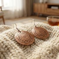 Aztek Kilim Desenli El Yapımı Bakır Küpe - Seri 041