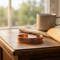 Kilim Bordür Motifli El Yapımı İnce Bakır Bileklik - Seri 009
