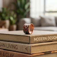 Sade Geometrik Motifli El Yapımı Kalın Bakır Yüzük - Seri 032