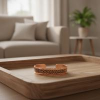 İnce Bakır Bileklik - Siyah Geometrik Desen Model 002