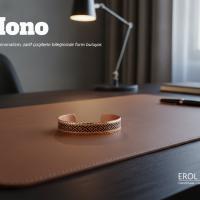 İnce Bakır Bileklik - Siyah Geometrik Desen Model 002