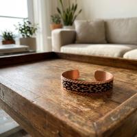 İnce Bakır Bileklik - Siyah Geometrik Desen Model 006