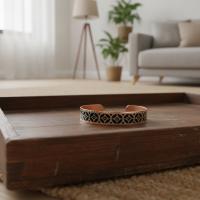İnce Bakır Bileklik - Koyu Bakır Siyah Geometrik Desen Model 007