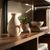 İnce Bakır Bileklik - Siyah Geometrik Desen Model 009