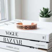 İnce Bakır Bileklik - Siyah Göz Desen Model 016
