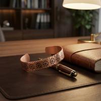 İnce Bakır Bileklik - Siyah Kar Tanesi Geometrik Desen Model 030