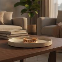 İnce Bakır Bileklik - Siyah Geometrik Desen Model 035