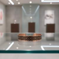 İnce Bakır Bileklik - Siyah Geometrik Desen Model 042