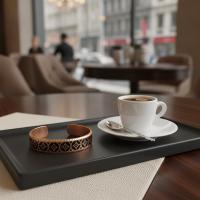 İnce Bakır Bileklik - Siyah Geometrik Desen Model 052