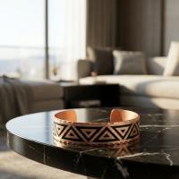 İnce Bakır Bileklik - Siyah Geometrik Desen Model 053