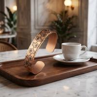 İnce Bakır Bileklik - Hamsa Eli Göz Desen Model 057