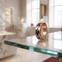 İnce Bakır Yüzük - Kırmızı Geometrik Desen Model 003