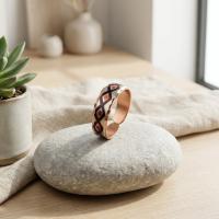 İnce Bakır Yüzük - Kırmızı Geometrik Desen Model 003