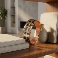 İnce Bakır Yüzük - Siyah Geometrik Desen İnce Model 005