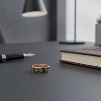İnce Bakır Yüzük - Siyah Beyaz Geometrik Desen Model 011