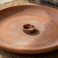 İnce Bakır Yüzük - Siyah Geometrik Desen Model 012