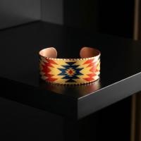 Kalın Bakır Bileklik - Krem Zemin Kırmızı Mavi Model 001