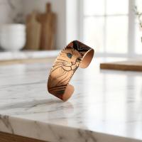 Kalın Bakır Bileklik - Fauna Siyah Mavi Kedi Desen Model 002