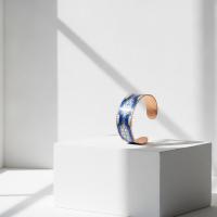 Kalın Bakır Bileklik - Mavi Geometrik Desen Model 003