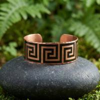 Kalın Bakır Bileklik - Siyah Yunan Spirali Geometrik Model 007