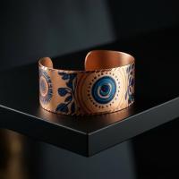 Kalın Bakır Bileklik - Mavi Göz Desen Model 008