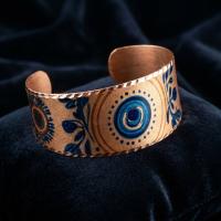 Kalın Bakır Bileklik - Mavi Göz Desen Model 008
