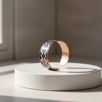 Kalın Bakır Bileklik - Mavi Kırmızı Zikzak Geometrik Model 009