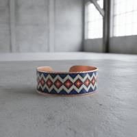 Kalın Bakır Bileklik - Mavi Kırmızı Zikzak Geometrik Model 009