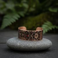 Kalın Bakır Bileklik - Bakır Kırmızı Siyah Kafatası Desen Model 010