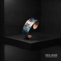 Kalın Bakır Bileklik - Mavi Siyah Göz Desen Model 013